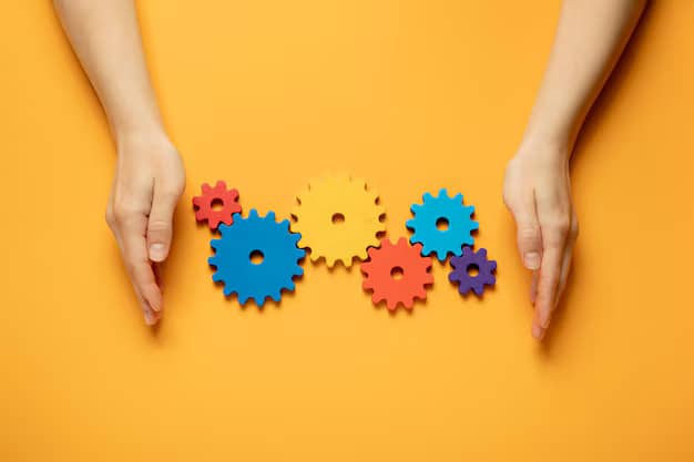 Colorful cogwheels arrangement flat lay 23