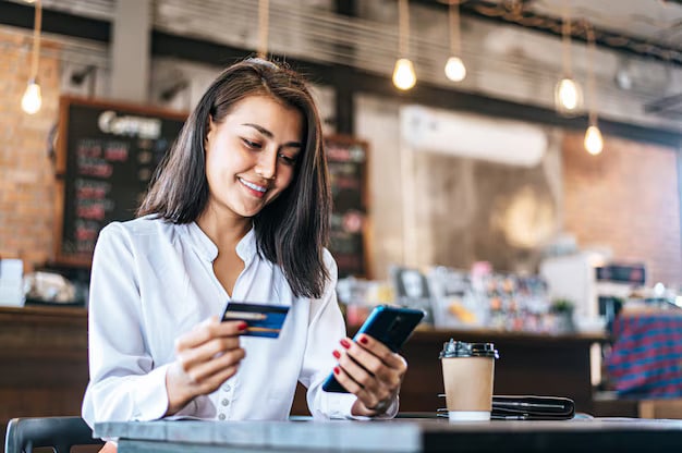 Pay goods by credit card through smartphone coffee shop