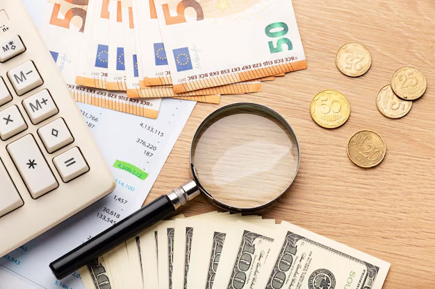 Top view calculator money arrangement 23