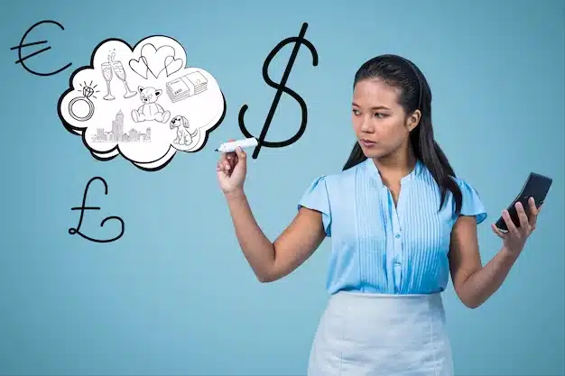 Woman drawing air symbols dollar